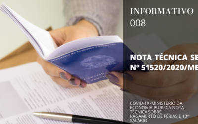 COVID-19 – MINISTÉRIO DA ECONOMIA PUBLICA NOTA TÉCNICA SOBRE PAGAMENTO DE FÉRIAS E 13º SALÁRIO